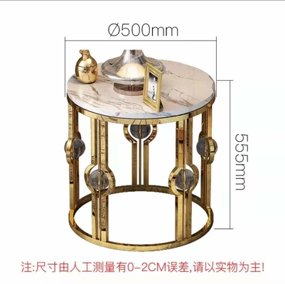 Goud Geplateerd Licht de Luxemetaal Crystal Ball Round Corner Table van de Roestvrij staal Marmeren Zijlijst