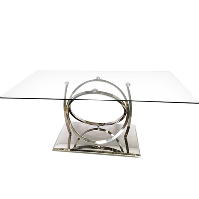 Eettafel van het luxe de Zilveren Metaal met Duidelijk Glas voor Eetkamer