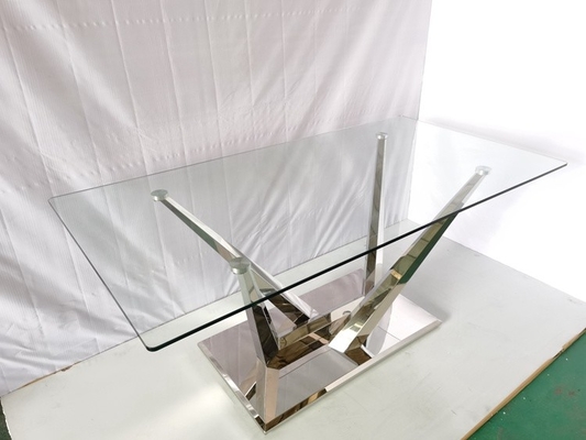 Glaseettafel met 6 Marmeren de Steeneettafels van het Stoelenroestvrije staal