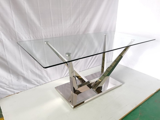 Glaseettafel met 6 Marmeren de Steeneettafels van het Stoelenroestvrije staal