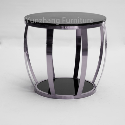 Arc Round Sofa Tafel Zilver Frame Met Dubbel Gehard Glas