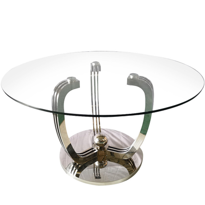 Aangemaakte Glas Hoogste Ronde Eettafel met 201 Roestvrij staal Zilveren Basis