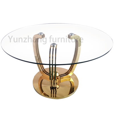 Transparante 10mm Dikke Aangemaakte het Glasbovenkant van luxe Modelround dining table met Gouden Basis