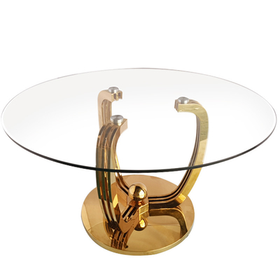 Europese stijl roestvrij staal 8 zitplaatsen ronde gehard glas eettafel voor restaurant voor eetontwerp