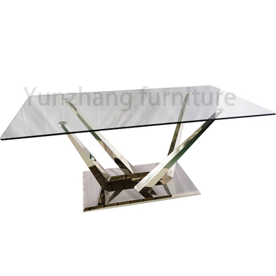 Zilveren Moderne de Eettafels Glanzende Aangemaakte Glas Verfijnde Eettafel van de Kleurenluxe