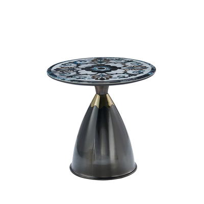 Moderne licht luxe ronde woonkamer zwart marmer look glas top metalen basis hoek tafels zijtafel