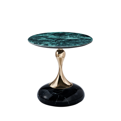 Luxe Centrum Tafel Moderne woonkamermeubelen Ronde gebogen eindtafel Zwart goud Metaal Glas Koffietafel