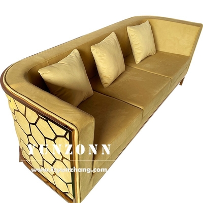 Moderne gouden roestvrij staal luxe sofa set meubels woonkamer groen fluweel stoffen sofa