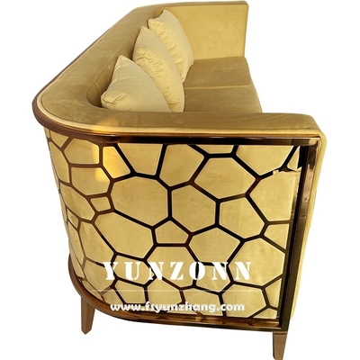 Moderne gouden roestvrij staal luxe sofa set meubels woonkamer groen fluweel stoffen sofa
