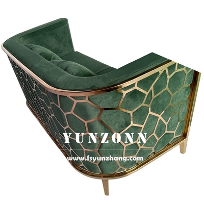 Moderne gouden roestvrij staal luxe sofa set meubels woonkamer groen fluweel stoffen sofa