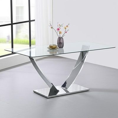 Vierkant eettafel met helder glas en eenvoudige basis