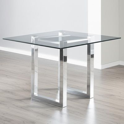 Zilveren eettafel met helder glas Modern plein