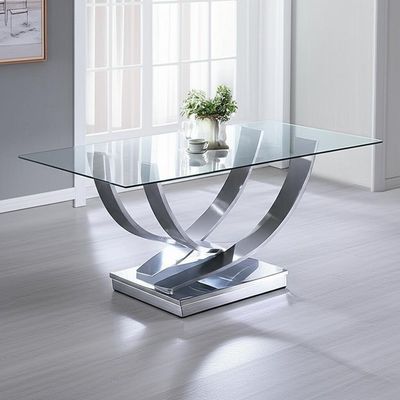 Zilveren Moderne de Eettafels Glanzende Aangemaakte Glas Verfijnde Eettafel van de Kleurenluxe