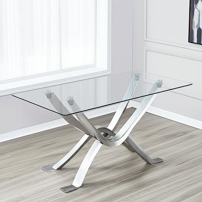 Meridian Furniture Moderne glazen eettafel met glazen en metalen onderstel