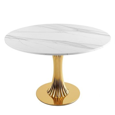 Faux marmeren tafelblad moderne voetstuk eettafel gouden roestvrij stalen frame