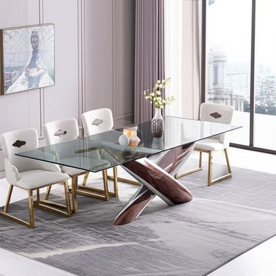 Unieke Moderne Rechthoekige Glaseettafel 8 Zetels voor Familie
