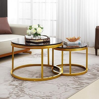 Interieurmeubelen Koffietafel Ronde roestvrijstalen tafel Set Goud schilderen Voor woonkamer