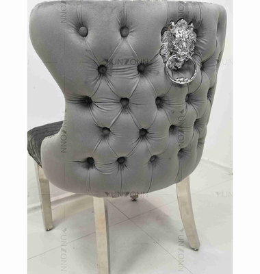 Gray Power Lion Buttoned Back-het Dineren Stoel Opgevulde Zilveren het Roestvrije staalbenen van Eetkamerstoelen