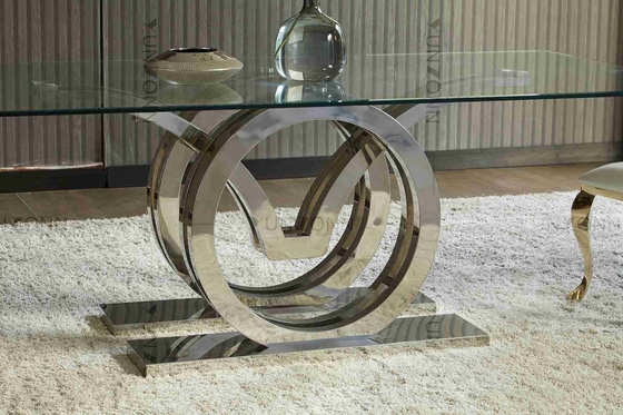 Van het de Luxe plaatste de Moderne Glas van het zeemeeuwenontwerp Hoogste Eettafel 4 Seater het Kaderzilver van de Roestvrij staalbasis