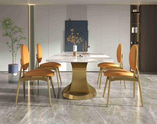201 de luxeeettafel 6 van de roestvrij staal Gouden Inzameling seater Gevormde Basiswoonkamer