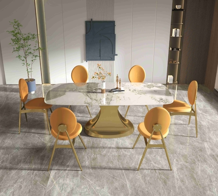 201 de luxeeettafel 6 van de roestvrij staal Gouden Inzameling seater Gevormde Basiswoonkamer