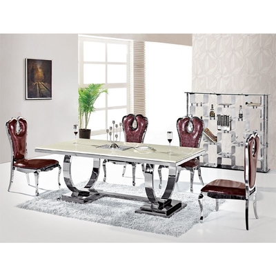 Zilveren 150X90X75-Eettafel 6 van het Luxecomfort Seater Aangemaakte Glasbovenkant