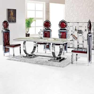 Zilveren 150X90X75-Eettafel 6 van het Luxecomfort Seater Aangemaakte Glasbovenkant