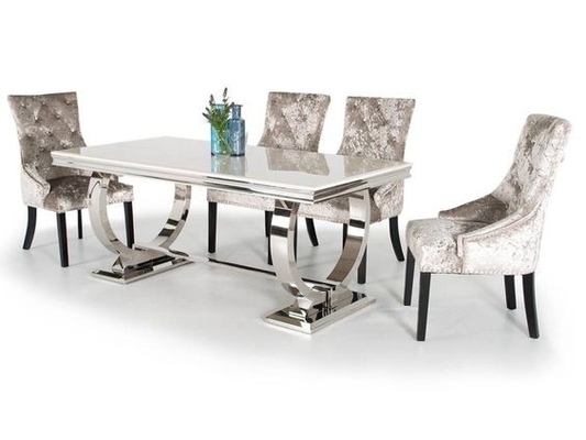 Zilveren 150X90X75-Eettafel 6 van het Luxecomfort Seater Aangemaakte Glasbovenkant