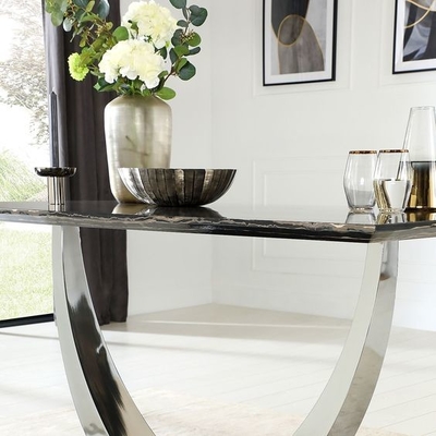 Vastgestelde de Luxe Moderne Eettafels 150X90X75 van de roestvrij staal Zilveren Zwarte Marmeren Hoogste Eettafel