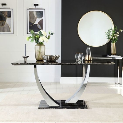 Vastgestelde de Luxe Moderne Eettafels 150X90X75 van de roestvrij staal Zilveren Zwarte Marmeren Hoogste Eettafel