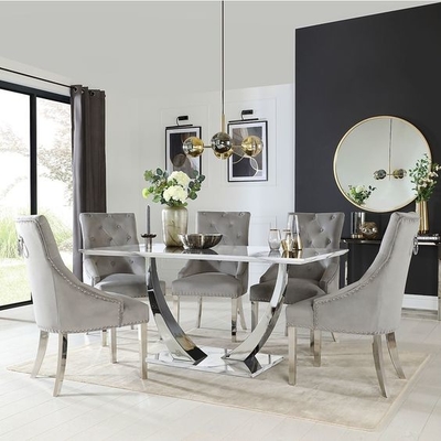 Vastgestelde de Luxe Moderne Eettafels 150X90X75 van de roestvrij staal Zilveren Zwarte Marmeren Hoogste Eettafel