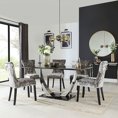 Vastgestelde de Luxe Moderne Eettafels 150X90X75 van de roestvrij staal Zilveren Zwarte Marmeren Hoogste Eettafel