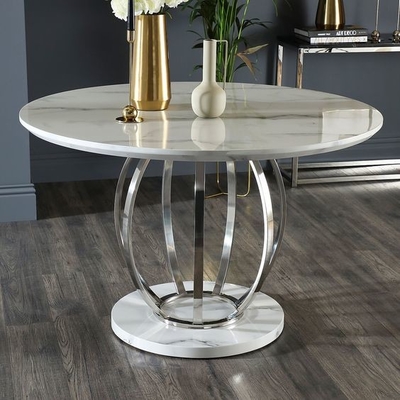 Smakelijke Marmeren Hoogste Roestvrij staal Zilveren Eettafel met Stoelen Geplaatst H75cm
