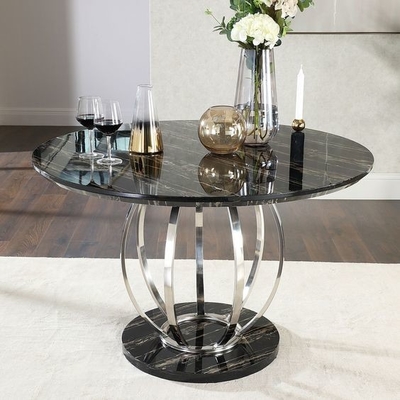Smakelijke Marmeren Hoogste Roestvrij staal Zilveren Eettafel met Stoelen Geplaatst H75cm