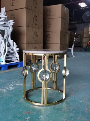 Goud Geplateerd Licht de Luxemetaal Crystal Ball Round Corner Table van de Roestvrij staal Marmeren Zijlijst