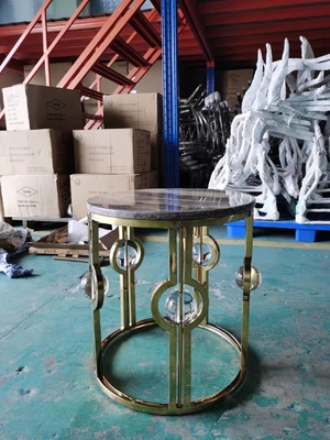 Goud Geplateerd Licht de Luxemetaal Crystal Ball Round Corner Table van de Roestvrij staal Marmeren Zijlijst