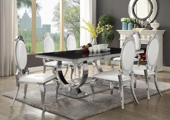 De zilveren Gouden Eettafel van het Roestvrij staalbeen plaatste 6 Seater met Marmeren Bovenkant