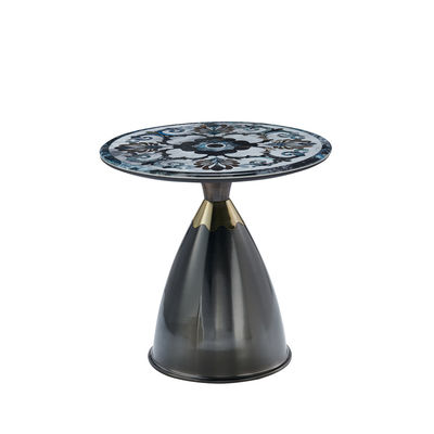 Goede prijs Moderne licht luxe ronde woonkamer zwart marmer look glas top metalen basis hoek tafels zijtafel online