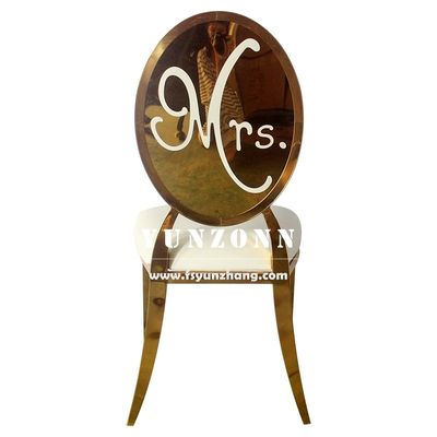 Goede prijs Luxe goud roestvrij staal ronde rug Mr & Mrs bruid en bruidegom bruiloft banket stoel online
