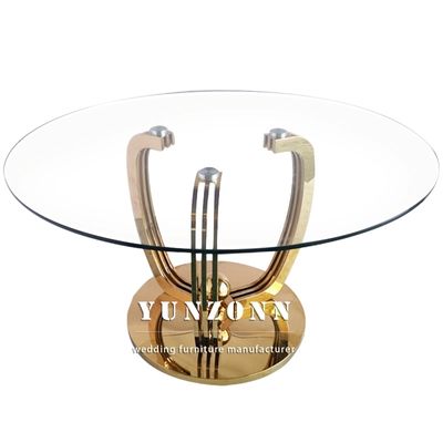 Transparante 10mm Dikke Aangemaakte het Glasbovenkant van luxe Modelround dining table met Gouden Basis