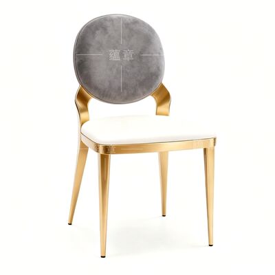 Goede prijs Groothandel Luxe Metalen en Grijze Stof Ronde Rug Stapelbare Gouden Hotel Banket Bruiloft Evenement Stoelen te Koop online