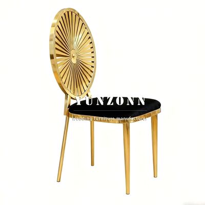 Goede prijs Gouden trouwstoel stapelbare eetstoel voor hotel bruiloft banket bruiloft meubels roestvrij staal frame stoel online