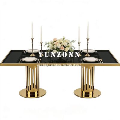 Goede prijs Groothandel Rectangle Banquet Spiegel Glas Top Goud Roestvrij Tafel voor bruiloft Evenementen Hotels Outdoor Dining Hotel meubels online