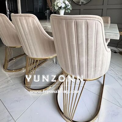 Goede prijs Moderne High Back Eetstoel Goud Roestvrij staal Frame Fluweel Polster Banketstoelen Hotel Buitenwoning Villa online