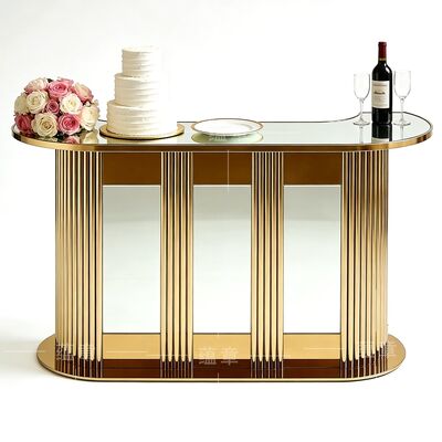 Goede prijs Moderne ronde bruiloftstafel met spiegelglas en gouden roestvrijstalen basis voor feest of hotelgebruik online