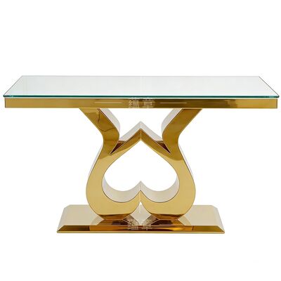 Goede prijs Goedkoop Modern Hotel Evenementen Partijen Meubelen Bruidsbruid Bruidegom Goud Roestvrij staal Gehard glas Boven rechthoekige trouwvilla online