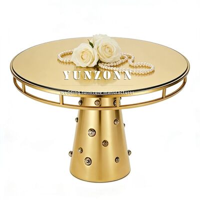 Goede prijs Nieuw Elegant Ontwerp Ronde Tafel Roestvrij Staal Basis Bruiloft Tafel Met Kristal voor Bruiloft Hotel Meubilair online