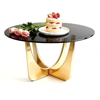 Goede prijs Luxe Ronde Roestvrij Stalen Bruiloft Tafel Evenement Ontwerp Gouden Glazen Eettafel online