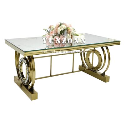 Goede prijs Bankettafel RVS Frame Kristal Decoratie voor Bruiloften Hotels Evenementen Spiegelglas Bureau Tafel Hotelmeubilair online