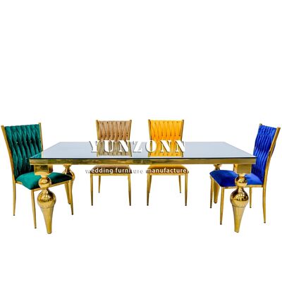 Goede prijs Goud roestvrij staal frame spiegel glas top bruiloft tafel 10 personen bruiloft tafel online